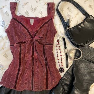 Vintage Burgundy Lace Cami Top